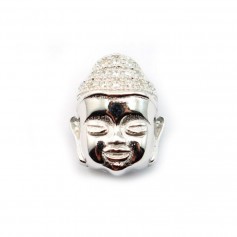 Pendentif Bouddha en argent 925 rhodié & oxyde de zirconium 13x10.5mm x 1pc