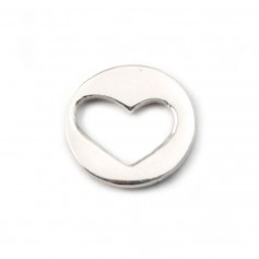 Charm de corazón redondo de plata de ley 925 de 9mm x 1pc