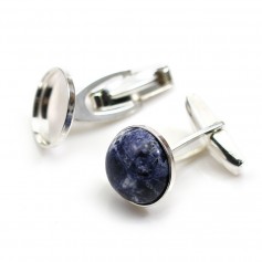 Cufflink, in 925 silver for 14mm round cabochon, 25 * 14mm x 2pcs