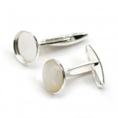 Cufflink, in 925 silver for 12mm round cabochon, 25 * 12mm x 2pcs