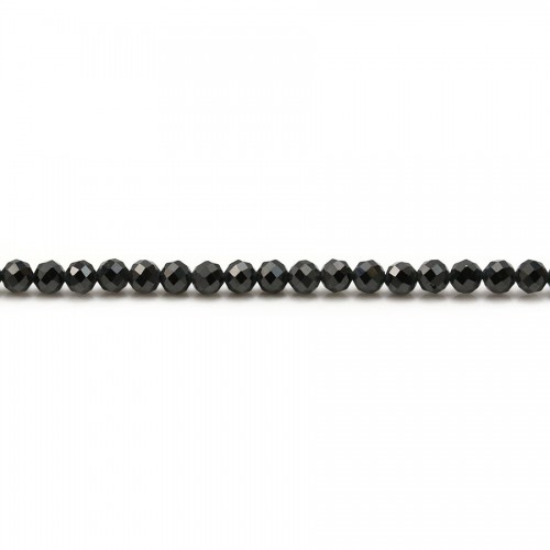 Espinela negra redonda facetada, 3 mm x 38 cm