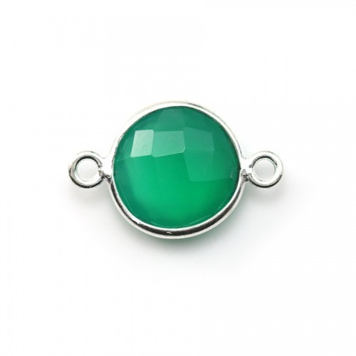 Ágata redonda facetada verde 2 anéis em prata 11mm x 1pc