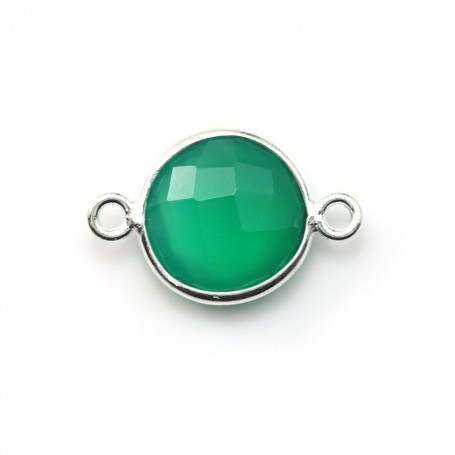 Faceted round green agate with 2 rings set in 925 sterling silver 11mm x 1pc