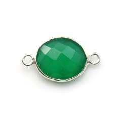 Faceted oval green agate 2 rings set in silver 11x13mm x 1pc