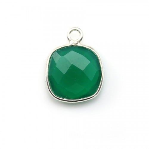Faceted green cusion cut agate set in 925 sterling silver 11mm x 1pc