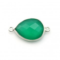 Drop-shape faceted green agate set in silver 13x17mm x 1pc