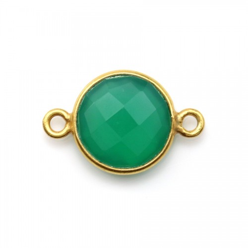 Faceted round green agate with 2 rings set in gold-plated silver 11mm x 1pc