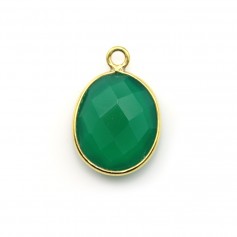 Oval faceted green agate set in 925 fine gold-plated silver 9x14mm x 1pc