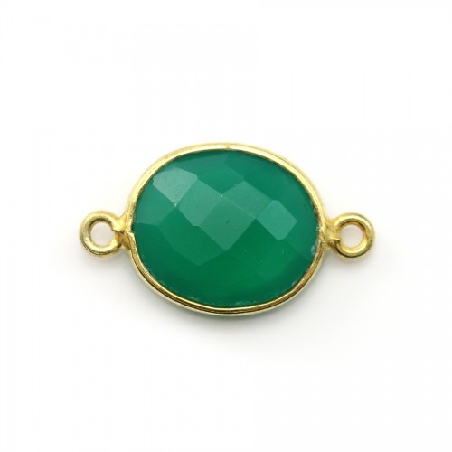 Ágata verde facetada ovalada engastada en plata dorada 2 anillos 11x13mm x 1pc