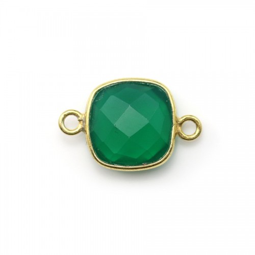 Agata verde a cuscino sfaccettata 2 anelli in argento dorato 11 mm x 1 pz