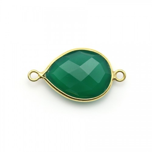 Goccia sfaccettata di agata verde con 2 anelli d'argento 13x17 mm x 1 pezzo