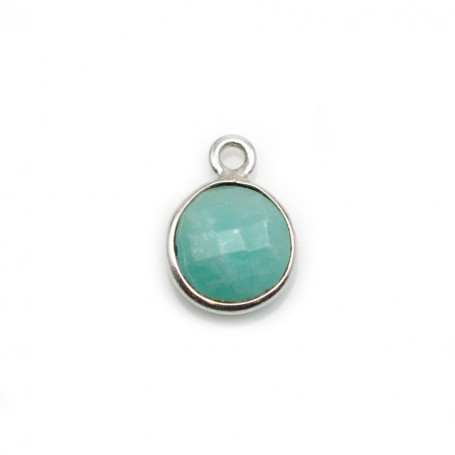 Faceted round Amazonite set in silver 9mm, 1 ring x 1pc