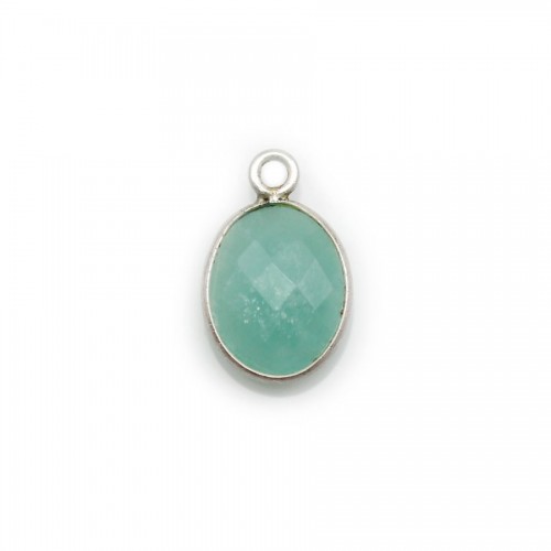 Faceted oval Amazonite set in silver 9x11mm, 1 ring x 1pc