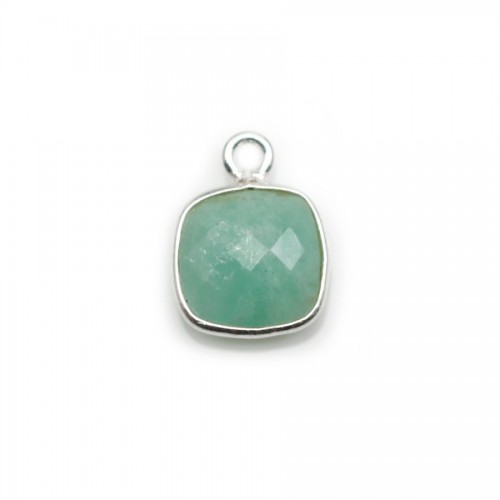 Faceted square Amazonite set in silver 9 mm, 1 ring x 1pc