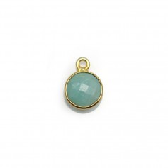 Faceted round amazonite set in gold-plated silver 9mm x 1pc