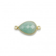 Faceted drop Amazonite set in gold-plated silver with 2 rings 11*15mm x 1pc