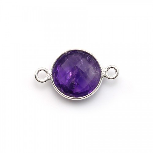Faceted round amethyst set in sterling silver with 2 rings 11mm x 1pc