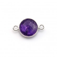 Faceted round amethyst set in silver with 2 rings 11mm x 1pc