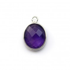Faceted oval amethyst set in silver 11x13mm x 1pc