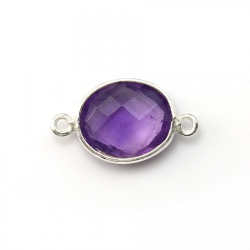 Faceted oval amethyst set in sterling silver 2 rings 11x13mm x 1pc