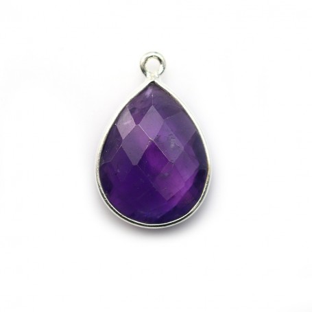 Faceted drop-shape amethyst set in sterling silver 13x17mm x 1pc