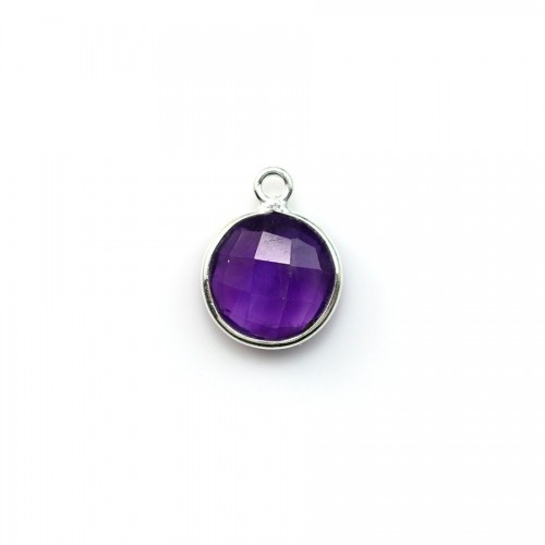 Faceted round amethyst set in silver 9mm, 1 ring x 1pc