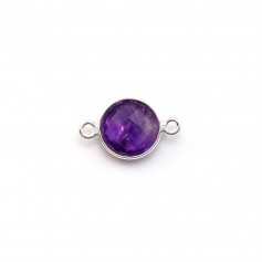 Faceted round amethyst set in silver with 2 rings 9mm x 1pc