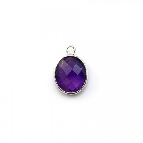Faceted oval amethyst set in silver 9x11mm, 1 ring x 1pc