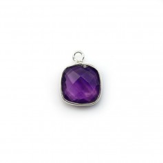 Faceted cushion cut amethyst set in silver 9mm, 1 ring x 1pc