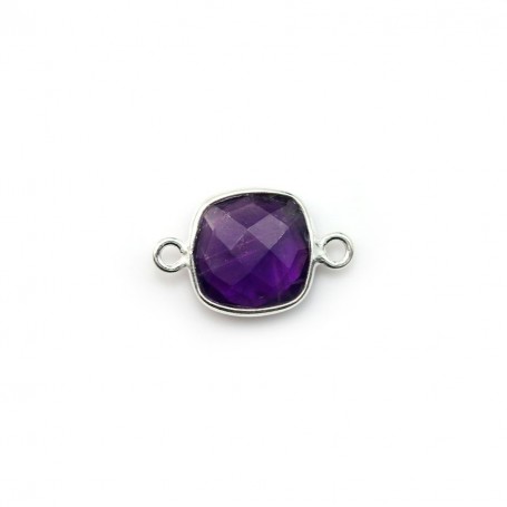 Faceted cushion amethyst set in silver with 2 rings 9mm x 1pc