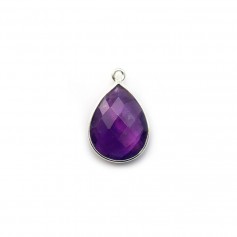 Faceted drop-shape amethyst set in silver 11x15mm, 1 ring x 1pc