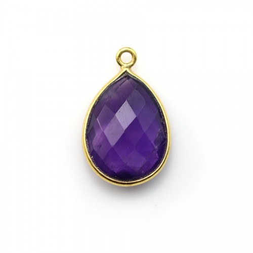Faceted drop-shape amethyst set in gold-plated silver 13x17mm x 1pc