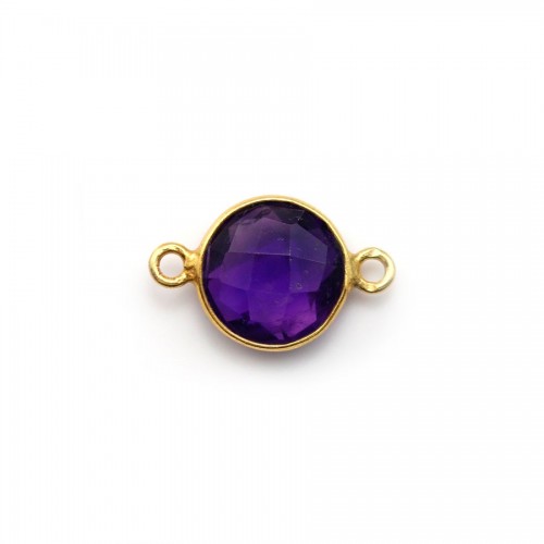 Faceted round amethyst set in gold-plated silver 2 rings 9mm x 1pc