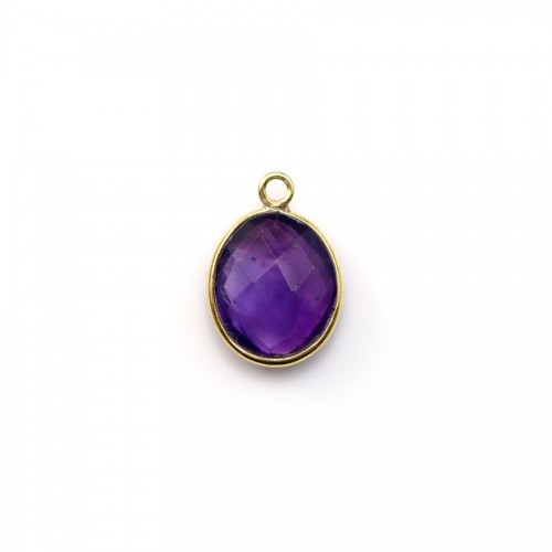Faceted oval amethyst set in gold-plated silver 9x11mm , 1 ring x 1pc