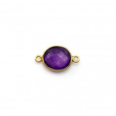 Faceted oval amethyst set in gold-plated silver with 2 rings 9x11mm x 1pc