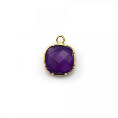 Faceted cushion amethyst set in gold-plated silver 9mm, 1 ring x 1pc