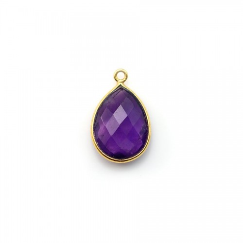 Faceted drop-shape amethyst set in gold-plated silver 11x15mm x 1pc