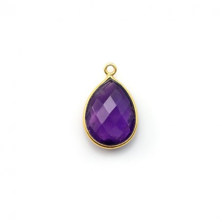 Faceted drop-shape amethyst set in gold-plated silver 11x15mm x 1pc
