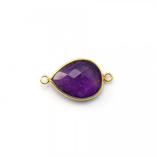 Faceted drop-shape amethyst set in gold-plated silver 2 rings 11x15mm x 1pc