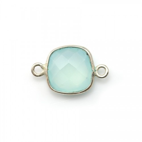 Faceted cushion chalcedony set in 925 sterling silver 2 rings 11mm x 1pc