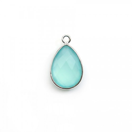 Faceted drop-shape chalcedony set in sterling silver 11.5x15mm x 1pc