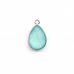 Chalcedony faceted drop set on silver 11x15mm x 1pc