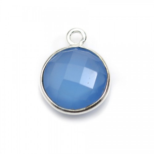 Calcedónia azul redonda facetada com um anel em prata 11mm x 1pc