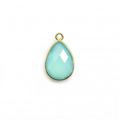Faceted drop-shape chalcedony set in gold-plated silver 11x15mm x 1pc