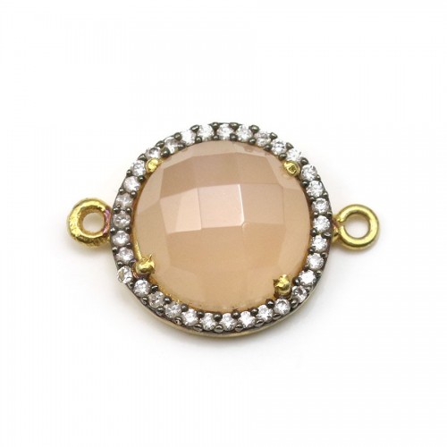 Facted round chalcedony set in gold-plated silver with zirconium 13*17mm x 1pc