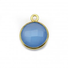 Faceted round chalcedony set in gold-plated silver, with a ring, 11mm x 1pc