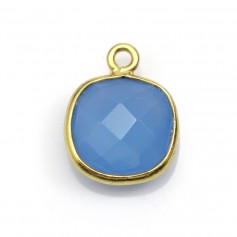 Calcédoine bleu coussin facetté un anneau sertie sur argent 925 doré à l'or fin 11mm x 1pc
