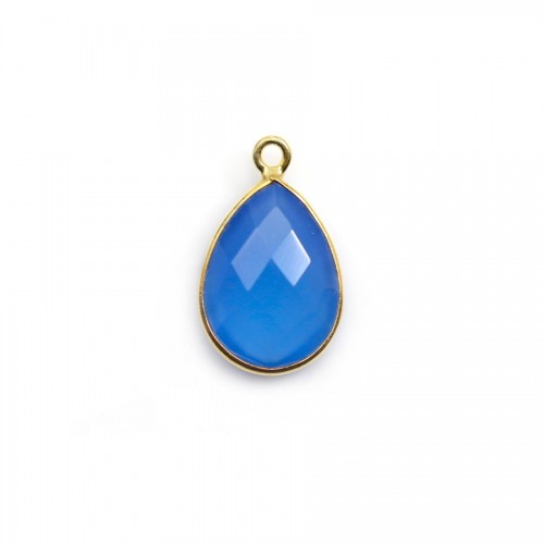 Faceted drop-shape chalcedony with a small ring, set in gold-plated silver 11*15mm x 1pc