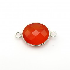 Faceted oval carnelian set in silver 2 rings 11x13mm x1pc