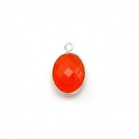 Faceted oval carnelian set in silver 11x13mm x 1pc